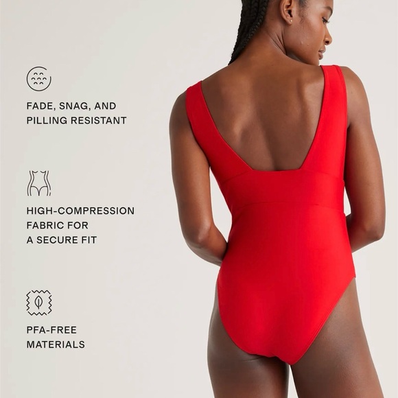 Quince Italian Plunge One-Piece Swimsuit in Red size Large - Picture 4 of 4